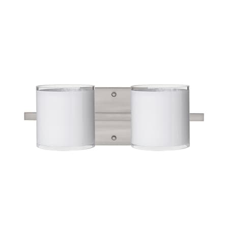 Besa Lighting Pogo Vanity, White/Inner Silver, Satin Nickel Finish, 2x5W LED 2WS-7180SF-LED-SN